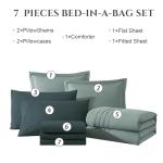 Monbix Queen Comforter Set - 7 Pieces Sage Green Bed in a Bag Queen Bedding Sets with Comforters, All Seasons Comforter Bed Set with Sheets,Pillowcases & Shams