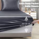 VACVELT 3pcs Extra Deep Pocket Satin Fitted Sheet Set King Bed Set, Grey Bottom Sheet Fit 18-24 Inch Deep Pocket Mattress, Silky Bedding Set Soft & Ultra Deep Fitted Sheet & 2 Pillowcase