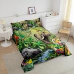Jungle Animals Comforter Twin Crocodile Hippo Elephant Tiger Bedding Sets African Safari Animal Comforter Set for Kids Boys Girls Cartoon Zoo Theme Down Comforter with 1 Comforter and 1 Pillow Case