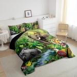 Jungle Animals Comforter Twin Crocodile Hippo Elephant Tiger Bedding Sets African Safari Animal Comforter Set for Kids Boys Girls Cartoon Zoo Theme Down Comforter with 1 Comforter and 1 Pillow Case