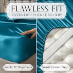 DECOLURE Satin Bed Sheets - 6 Piece Luxury Silky King Size Bedding Set - Softer Than Silk, Wrinkle-Free with 15” Deep Pocket Fitted Sheet, Perfect for Hair & Skin, Gifts for Women (Sea Teal)