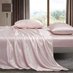 Counfeisly 4 Pieces Satin Sheets Set, Queen Size Luxury Silky Soft Satin Bed Sheets with 1 Deep Pocket Fitted Sheet, 1 Flat Sheet, 2 Pillowcases, Blush Pink