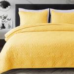 Whale Flotilla Soft Queen Size Quilt Set for All Seasons, 3-Piece Ultrasonic Geometric Quilts Bedding Set, Lightweight Reversible Bedspread, Coverlet, Bed Cover with 2 Pillow Shams, Yellow
