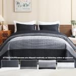 Litanika Quilt King Size Black, Grey and White, Gray Stripe Patchwork Summer Bedspread Coverlet 3 Pieces, Soft Lightweight Microfiber Comforter Bedding Set for All Season(1 Quilt, 2 Pillowcases)