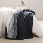 Litanika Quilt King Size Black, Grey and White, Gray Stripe Patchwork Summer Bedspread Coverlet 3 Pieces, Soft Lightweight Microfiber Comforter Bedding Set for All Season(1 Quilt, 2 Pillowcases)