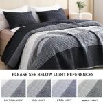 Litanika Quilt King Size Black, Grey and White, Gray Stripe Patchwork Summer Bedspread Coverlet 3 Pieces, Soft Lightweight Microfiber Comforter Bedding Set for All Season(1 Quilt, 2 Pillowcases)