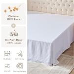 QKTE Belgian 100% Linen Bed Skirt with Classic 14 inch Tailored Drop Dust Ruffle, Easy Fit Breathable Premium Natural Flax- Basic White, King