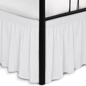 Biscaynebay Wrap Around Bed Skirts with Split Corners for Queen Beds 15" Drop, White Adjustable Elastic Dust Ruffles Easy Fit Wrinkle Resistant Silky Luxurious Fabric Machine Washable
