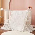 Brandream Boho Bohemian Girl Baby Nursery Crib Bed Skirt Dust Ruffle - Neutral Solid Color Beige Cream Off White Farmhouse Chic 100% Washed Cotton Ruffle