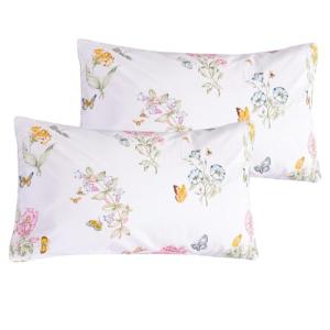 QSH 100% Egyptian Cotton Floral Pillow Cases Standard Size Set of 2, Butterfly Flowers Print Pattern Bedding Pillow Shams Standard Size, Envelope Closure Standard Pillows Covers (20"x26")