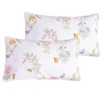QSH 100% Egyptian Cotton Floral Pillow Cases Standard Size Set of 2, Butterfly Flowers Print Pattern Bedding Pillow Shams Standard Size, Envelope Closure Standard Pillows Covers (20"x26")