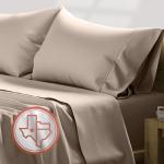 TEXAS LINEN CO. Luxury Egyptian Cotton King Size Sheet Set - 600 Thread Count 4 PC Deep Pocket Fitted and Flat Sheets, Soft, Cooling Long Staple Hotel-Quality Bedding with Sateen Weave - Cocoa Taupe