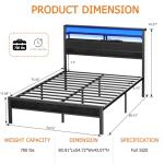 Furnulem Full Size Bed Frame with Headboard & 2 Fabric Drawers, Full Platform Bed Featuring LED Lights, Built-in Charging Station & Storage Shelves, Metal Slats, No Box Spring Needed – Black Oak