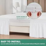 Biscaynebay Wrap Around Bed Skirts with Split Corners for Queen Beds 15" Drop, White Adjustable Elastic Dust Ruffles Easy Fit Wrinkle Resistant Silky Luxurious Fabric Machine Washable
