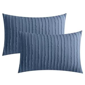 JELLYMONI Pillowcases Standard Size Blue 2 Pack Boho Striped Bed Pillow Covers 20x26in Polyester Envelope Pillow Shams Tufted Bohemian Textured (Pillows are not Included)