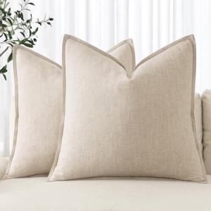 MIULEE Decorative Linen Euro Sham Pillow Covers 26x26 Natural Beige Boho Farmhouse​Neutral Christmas Couch Throw Pillows for Bed Pack of 2 Accent Modern Pillowcase Sofa Livingroom Home Decor