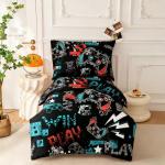 SDIII 4 Piece Dark Gamer Toddler Bedding Set Boy, Microfiber Video Game Toddler Boy Bedding Set with Comforter, Fitted Sheet, Flat Sheet, Pillowcase