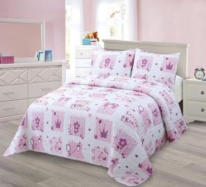 Kids Zone Collection Quilt Bedspread Bedding Set Kids/Teens Princess Theme Quilted Bedding Set Pink and Purple Crown Pattern Twin New # Crown