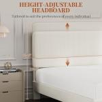 Yaheetech Full Size Bed Frame with Adjustable Headboard, Chenille Fabric Upholstered Headboard/Platform Bed, Full Bed Frame No Box Spring Needed/Wood Slats Support/Easy Assembly/Beige