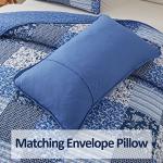 Mybedsoul Blue Boho Quilt Set Queen Size,3 Pieces Plaid Floral Bedspread Coverlet Set for All Season,Patchwork Reversible Bedding Set Queen 90"x96"