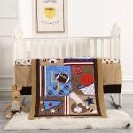 Wowelife Sports Crib Bedding Set for Boys, Premium 3-Piece Baby Bedding Set Brown Football Basketball Rugby Crib Bed Set Baseball Soft with Crib Comforter, Skirt and Sheet, Brown