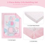 YCDTMY 3 Piece Baby Crib Bedding Set for Girls, Baby Bedding Includes Comforter, Fitted Sheet, Skirt, Newborn Infant & Toddler Standard Size Bed Set Pink