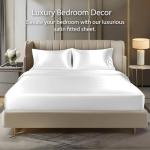 BEDELITE Satin Fitted Sheet and Pillowcases Set, Luxury Soft Similar to Silk Bottom Bed Sheet with Elastic Corner Straps, Deep Pocket up to 15 Inch, 1 Fitted Sheet and 2 Pillowcases(Queen,White)