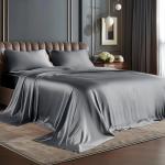 BEDELITE Satin Sheets Full Size Bed Set, Luxury Soft Dark Grey Silky Sheets for Hair and Skin, Similar to Silk Bed Sheets Set 4 Pieces with 1 Deep Pocket Fitted Sheet, 1 Flat Sheet, and 2 Pillowcases