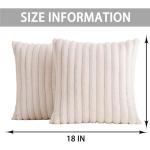 Aegero Pack of 2 Faux Fur Christmas Throw Pillow Covers 18x18 Inch, Soft Plush Striped Neutral Couch Pillow Cover, with Velvet Back Modern Home Decor for Sofa Living Room Couch Bed Cream White