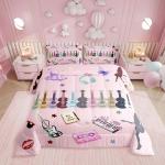 Erosebridal Music Fans Guitar Comforter Set Music Themed Bedding Set Full Size Singer Fans Pink Down Comforter for Kids Girls Women Fashion Birthday Valentines Day Gift Quilt Set 3 Pcs Bedroom Decor