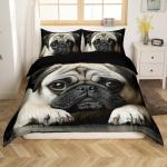 Erosebridal 3D Animal Theme Bedding Set King Size Black Dog Duvet Cover Set Cute Pug Dog Printed Comforter Cover for Kids Teen Boys Bedspread Cover Dog Pattern Quilt Cover Soft Lightweight
