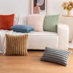 Aegero Pack of 2 Faux Fur Christmas Throw Pillow Covers 18x18 Inch, Soft Plush Striped Neutral Couch Pillow Cover, with Velvet Back Modern Home Decor for Sofa Living Room Couch Bed Cream White