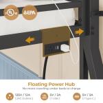 ADORNEVE Low Bunk Bed with Sling Bookshelves, Storage Drawers & Power Outlet, LED Metal Floor Bunk Twin Over Twin with Full-Length Guardrail & Metal Slats, No Box Spring Needed, for Kids, Black