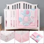 YCDTMY 3 Piece Baby Crib Bedding Set for Girls, Baby Bedding Includes Comforter, Fitted Sheet, Skirt, Newborn Infant & Toddler Standard Size Bed Set Pink