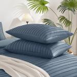 JELLYMONI Pillowcases Standard Size Blue 2 Pack Boho Striped Bed Pillow Covers 20x26in Polyester Envelope Pillow Shams Tufted Bohemian Textured (Pillows are not Included)