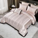 Bedding_Dreamer Satin Queen Comforter Set with Sheet Set Silk Like Pink Bedding Set 8 Pcs Black Ruffle Pattern Bed Home Decor Soft Down Comforter Luxury Hotel Silky Bed Set with 1 Cushion Cover