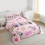 Erosebridal Music Fans Guitar Comforter Set Music Themed Bedding Set Full Size Singer Fans Pink Down Comforter for Kids Girls Women Fashion Birthday Valentines Day Gift Quilt Set 3 Pcs Bedroom Decor