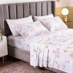 QSH 100% Egyptian Cotton Floral Pillow Cases Standard Size Set of 2, Butterfly Flowers Print Pattern Bedding Pillow Shams Standard Size, Envelope Closure Standard Pillows Covers (20"x26")