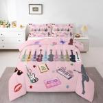 Erosebridal Music Fans Guitar Comforter Set Music Themed Bedding Set Full Size Singer Fans Pink Down Comforter for Kids Girls Women Fashion Birthday Valentines Day Gift Quilt Set 3 Pcs Bedroom Decor