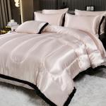 Bedding_Dreamer Satin Queen Comforter Set with Sheet Set Silk Like Pink Bedding Set 8 Pcs Black Ruffle Pattern Bed Home Decor Soft Down Comforter Luxury Hotel Silky Bed Set with 1 Cushion Cover