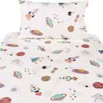 J-pinno Outer Space Planet Rocket Travel Adorable Twin 100% Cotton 3 Pieces Sheet Set for Kids Girls Children Flat Sheet + Fitted Sheet + Pillowcase Bedding Decoration Gift Set