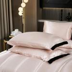 Bedding_Dreamer Satin Queen Comforter Set with Sheet Set Silk Like Pink Bedding Set 8 Pcs Black Ruffle Pattern Bed Home Decor Soft Down Comforter Luxury Hotel Silky Bed Set with 1 Cushion Cover