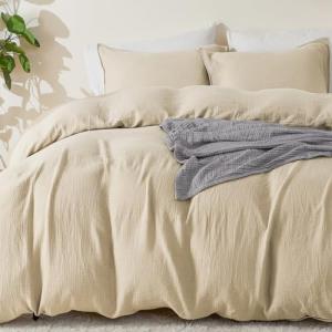 Light Tan Muslin Cotton Duvet Cover Set, Queen