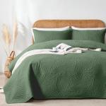 OARAGE King Quilt Bedding Set Lightweight Soft Olive Green Bedspread Coverlet with Leaf Pattern,Ultrasonic Microfiber Bed Cover Set for All Season 3 Pieces (1 Quilt, 2 Shams)
