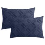 JELLYMONI Pillowcases Standard Size Navy Blue 2 Pack Boho Plaid Bed Pillow Covers 20x26in Polyester Envelope Pillow Shams Tufted Bohemian Textured (Pillows are not Included)
