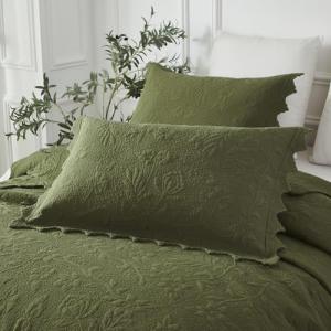 Brandream Quilted Pillow Shams Cotton Set of 2 Olive Green Standard Size Shabby Vintage Farmhouse Decorative Pillow Covers Full Queen Size