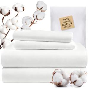 TWK 1200 Thread Count 100% Egyptian Cotton Sheets Bed Set,Thickness,Long-Lasting Durability,Resists Pilling,Deep Pocket Up to 18",with a Laundry Bag (White, King)