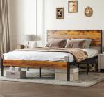 Sweetcrispy Full Size Bed Frame with Headboard, 800LBS Mattress Foundation with All Sturdy Metal Support, Under Bed Storage, No Box Spring Needed, Easy Assembly, Rust Brown