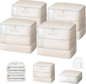 DIMJ Comforter Storage Bag - 110L Large Capacity Ultra Space Saving Self Compression Organize for Duvet, Pillow, Bedding, Blanket Storage Organizer Nylon Compression Bags, Sheet Storage