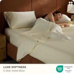 Bedsure 100% GIZA Egyptian Cotton Sheets - CEA Certified Queen Size Bed Set, Sateen Weave, Cool & Silky Soft, 16" Deep Pocket, 700 Thread Count Hotel Collection 100% Cotton Bedding Sheets(Ivory,Queen)